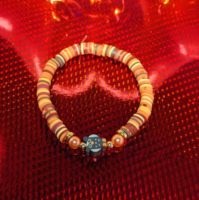 A centrepiece brown and white owl withclay beads, orange accent beads and gold spacers — view 3