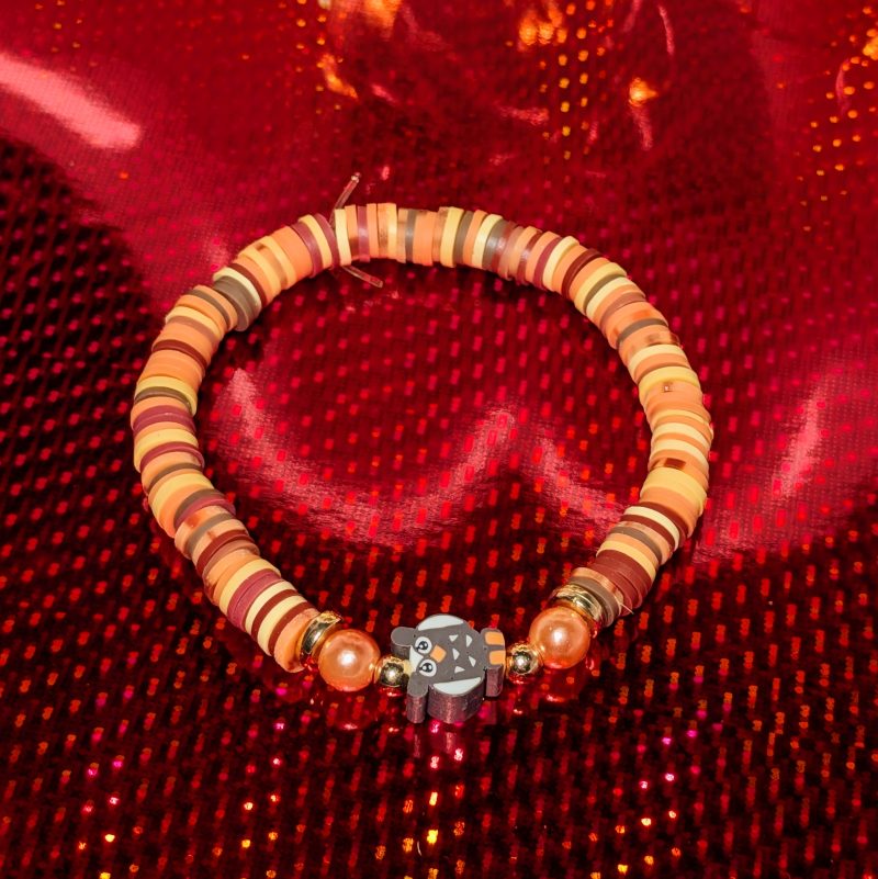 A centrepiece brown and white owl withclay beads, orange accent beads and gold spacers — view 2