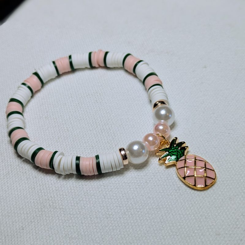Charmed Collection Pineapple Friendship Bracelet - Handmade White and Pink friendship bracelet