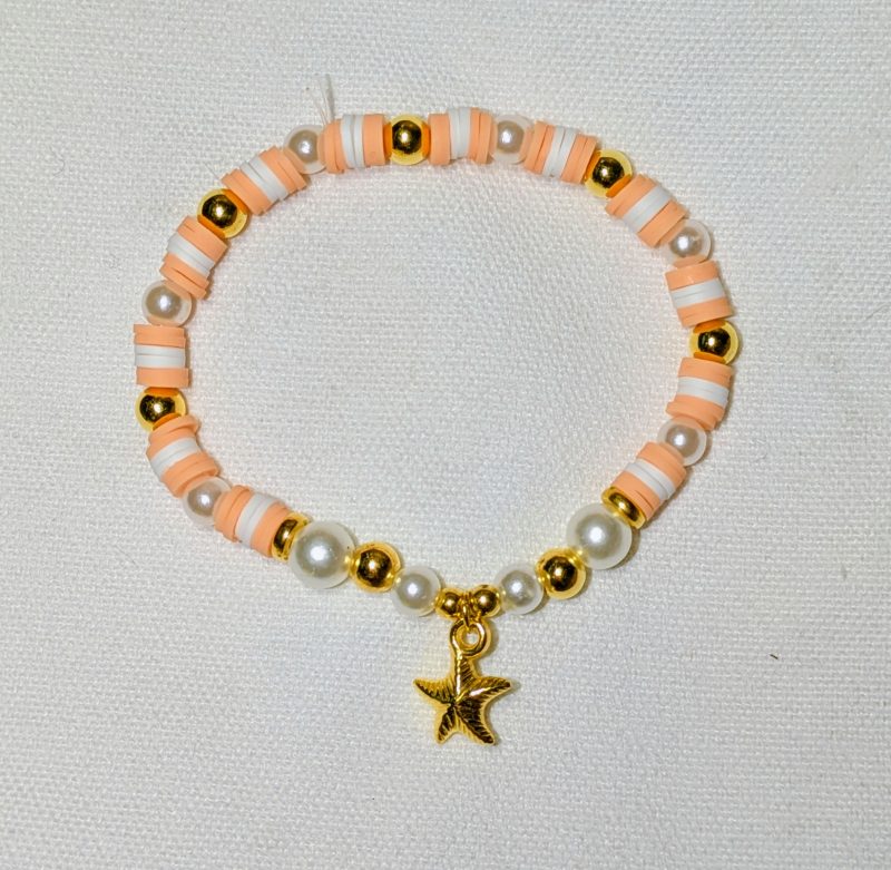 Charmed Collection Orange Starfish Friendship Bracelet - Handmade Peach and White friendship bracelet
