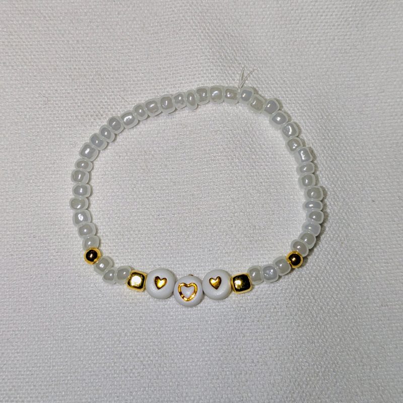 Dainty White Friendship Bracelet - Heart