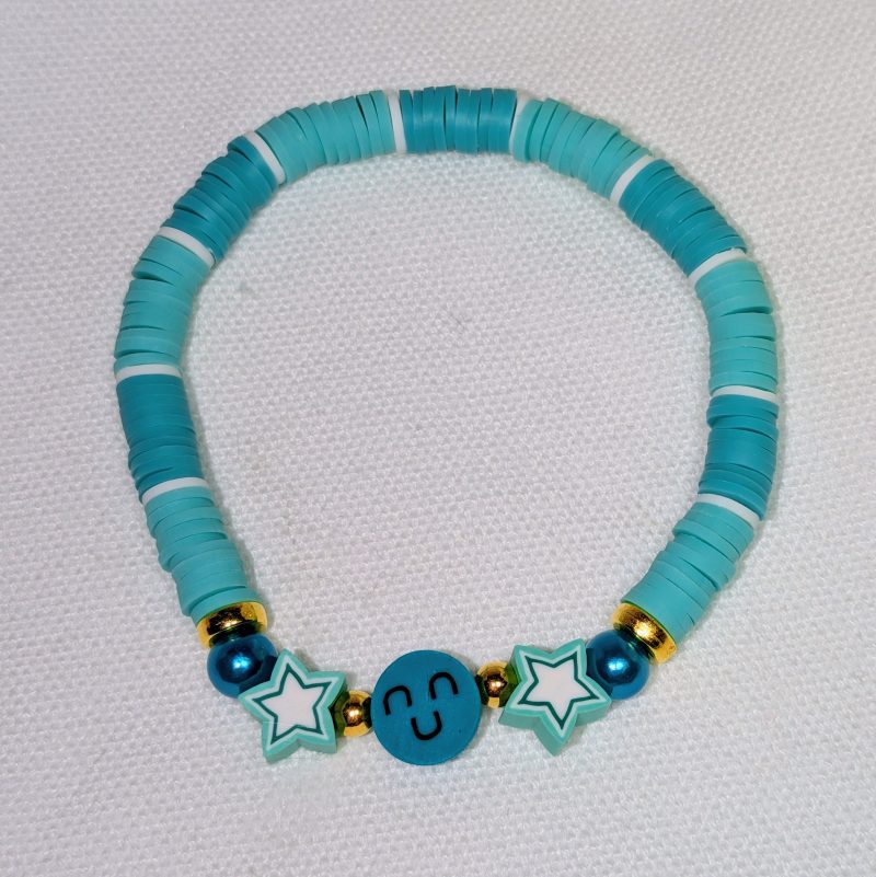 Emoji Clay Bead Friendship Bracelet Teal - Handmade Blue and Teal friendship bracelet