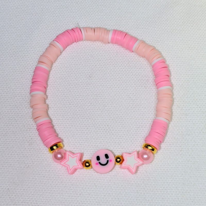 Emoji Clay Bead Friendship Bracelet Baby Pink - Handmade Pink friendship bracelet