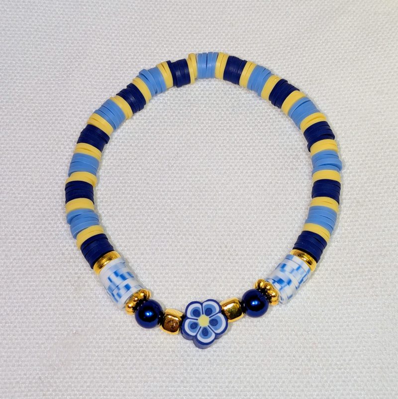 Flower Clay Bead Friendship Bracelet Blue and Yellow - Handmade Blue and Yellow friendship bracelet