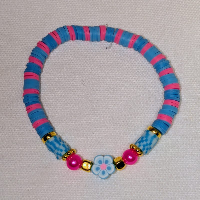 Flower Clay Bead Friendship Bracelet Pink and Blue - Handmade Pink and Blue friendship bracelet