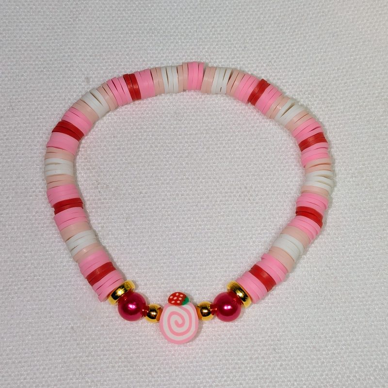 Strawberry Dessert Clay Bead Friendship Bracelet - Handmade Pink and Red friendship bracelet