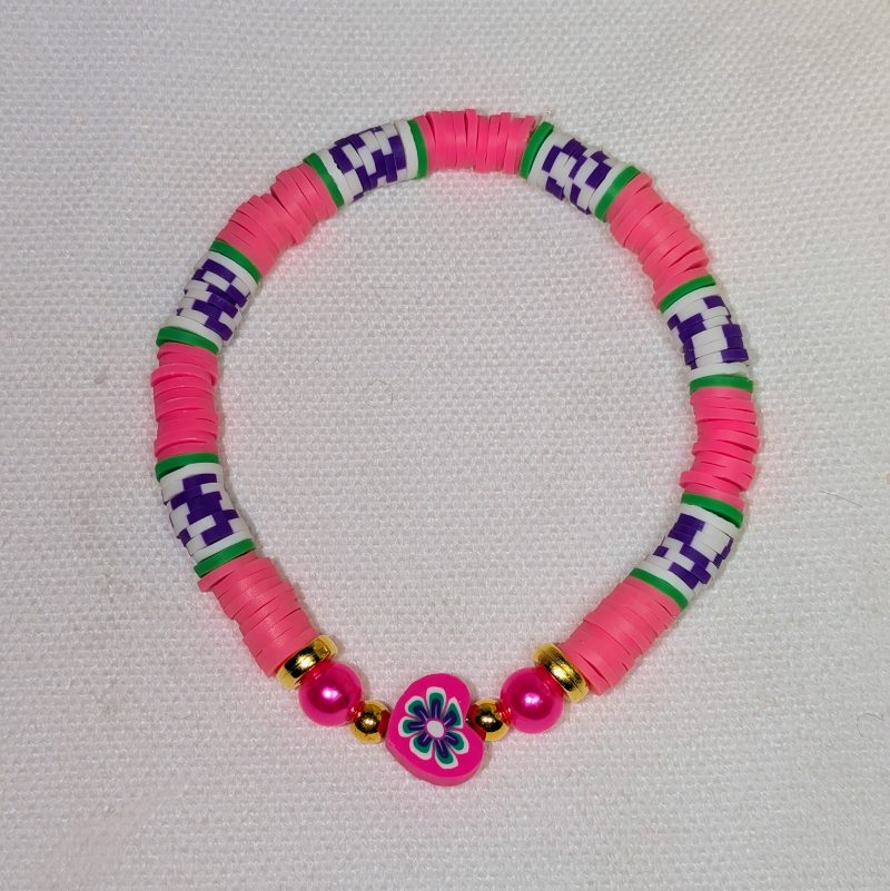 Heart Clay Bead Friendship Bracelet Pink - Handmade Pink and Blue friendship bracelet